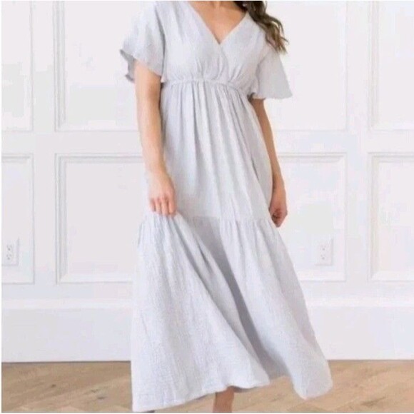 Cozy Earth Boardwalk Breeze Maxi Dress XL Gray Short Sleeve Butterfly Cotton - Picture 1 of 9